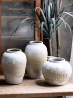 Handmade Rough Pottery Jar Modern Simple Living Room Pottery Dried Flowers Ceramic Flower Arrangement Vase Arrangement