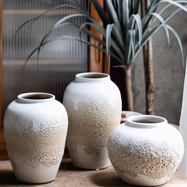 Handmade Rough Pottery Jar Modern Simple Living Room Pottery Dried Flowers Ceramic Flower Arrangement Vase Arrangement