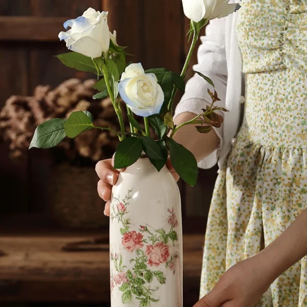 Retro Garden Pink Flower Cerc Small Diameter Vase Decorative Item Office Desktop Dining Table Creative Vintage Countryside...