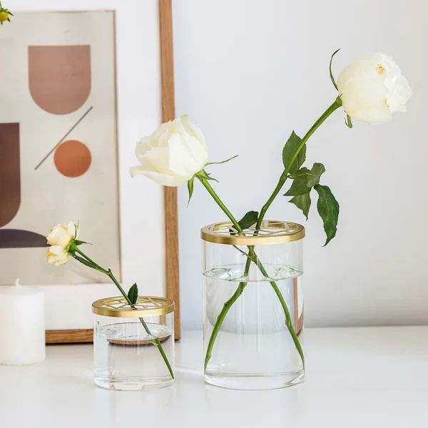 Nordic Simple Creative Transparent Glass id Cover Vase Living Room Fre Flower Water Cultivation Plant Fixing Decoration