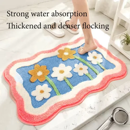 Luxurious Suede Floral Bath Rug - Soft, Non-Slip, Washable