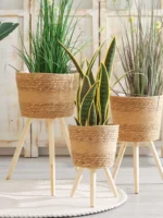 Nordic Sle Living Room Plant Gourd Flower Basket Decorative Wier Flower Pot Balcony Floor Standing Flower Ra Woven Bask... - Image 5