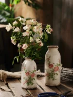 Retro Garden Pink Flower Cerc Small Diameter Vase Decorative Item Office Desktop Dining Table Creative Vintage Countryside... - Image 2