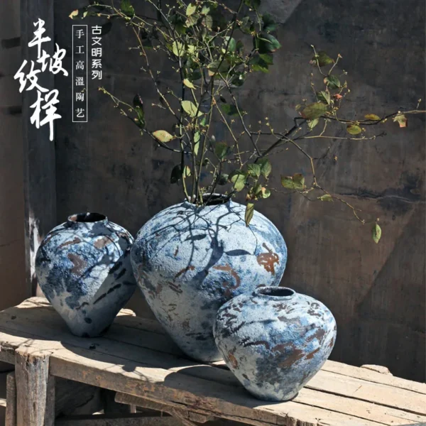 Vintage handmade rough pottery vase creative home floor decoration indoor insert dry flower ware ceramic ornaments soft furnishi