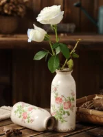Retro Garden Pink Flower Cerc Small Diameter Vase Decorative Item Office Desktop Dining Table Creative Vintage Countryside... - Image 3