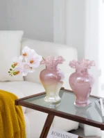 Pink Glass Flower Vase Mid-century Lacquerware Orchid Decoration Living Room New Home Decorative Ornaments Ins - Image 5