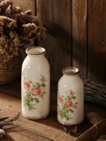 Retro Garden Pink Flower Cerc Small Diameter Vase Decorative Item Office Desktop Dining Table Creative Vintage Countryside... - Image 5