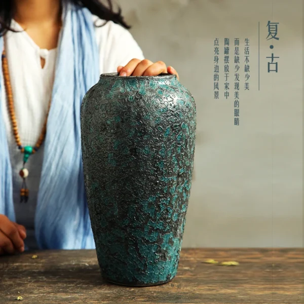 Jingdezhen-Vintage Chinese Traditional Ceramic Vase, Dark Blue, Home Decoration, Fine Rough Surface Furnishings