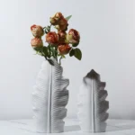 Simple ceramic vintage craft leaf shape vase three pieces rough pottery vase rustic style home decoration - Image 2