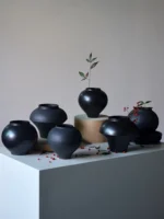 Matte Bla Cerc Flower Vase New Chinese Sle Large Belly Hydroponic Plant Tea Room Desktop eenery Decorative Accories - Image 3