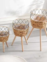Nordic Sle Living Room Plant Gourd Flower Basket Decorative Wier Flower Pot Balcony Floor Standing Flower Ra Woven Bask... - Image 3
