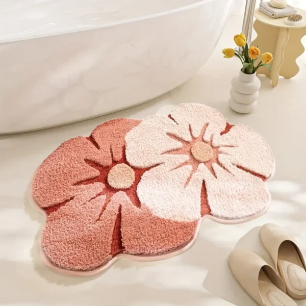 Bathroom Floor Mat Two Color Flower Pattern Premium Soft and Comfortable Bathtub Rug Suitable for Bathroom Bathtub Laundry Room