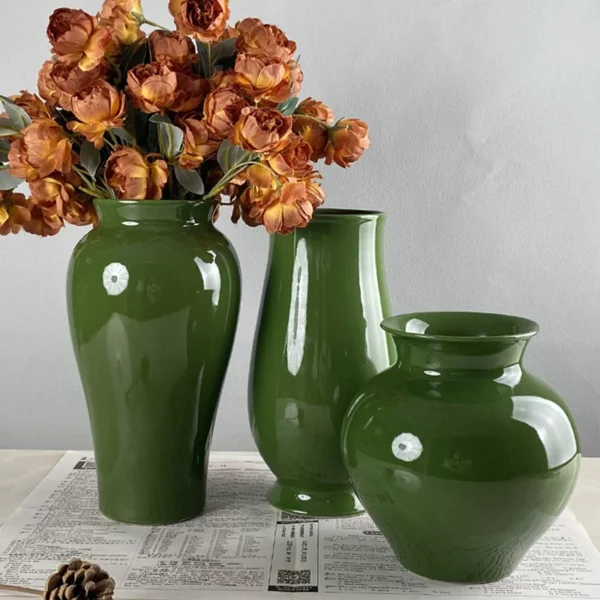 Jingdezhen Ceramic Vase Table Living Room Flower Arrangement Decorative Green Pot Succulent Altar Tea Room Zen Arrangement