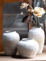 Handmade Rough Pottery Jar Modern Simple Living Room Pottery Dried Flowers Ceramic Flower Arrangement Vase Arrangement - Image 5