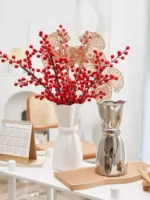 Premium Feeling Simple Silver Plated Ceramic Vase Living Room Table Creative Flower Arrangement Flower Holder - Image 4
