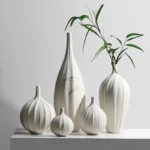White Ceramic Vases for Artificial Flowers, Decorative Figurines, Chinese Style, Simple Designed Pottery and Porcelain
