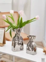 Premium Feeling Simple Silver Plated Ceramic Vase Living Room Table Creative Flower Arrangement Flower Holder - Image 5