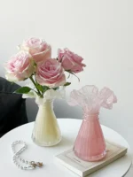 Ruthenium Glass Lace Skirt Vase French Sle Small Size Tabletop Flower Pot for Home Decor Bedroom Living Room Dining Room