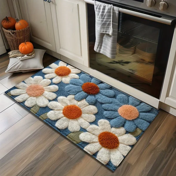 A Daisy pattern non-slip bath mat, machine washable, suitable for bathroom, bedroom, entrance - both indoor and outdoor use