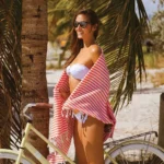 YEUZLICOTTO Striped Cotton Turkish Sport Bath Towel with Tassels Travel Gym Camping Sauna Beach Pool Blanket Absorbent Easy Care