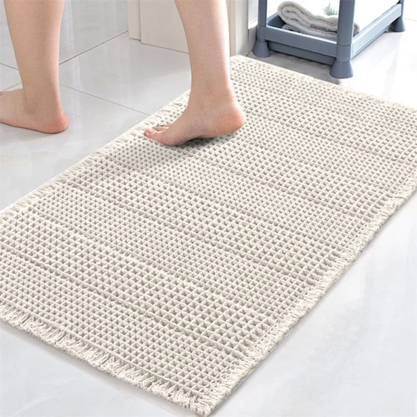 1PC Anti Slip Bathmat Solid Color Bathroom Toilet Water-absorbing Floor Towel Rug Plaid Shower Foot Mat washable Bath Feet Pad