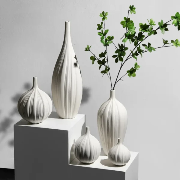 Minimalist White Ceramic Vases for Artificial Flowers & Décor