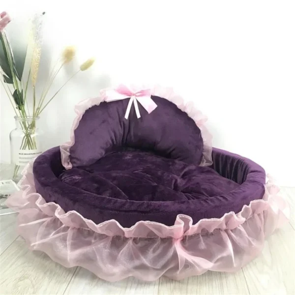 Romantic 3 D Bow Lace Pet Bed – Cozy Oval Sofa for Dogs