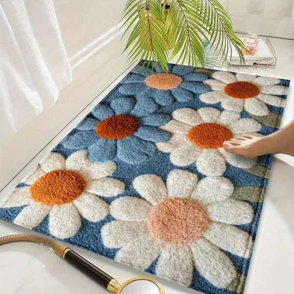 A Daisy pattern non-slip bath mat, machine washable, suitable for bathroom, bedroom, entrance - both indoor and outdoor use