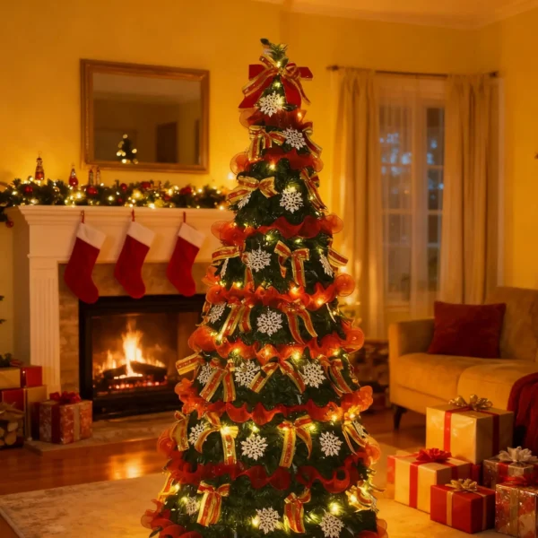 Foldable PVC Christmas Tree with Ribbons for Festive Decor