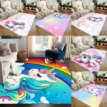 Cartoon Unicorn Carpet for Living Room Decor Sofa Rug Children's Play Mat Girls Bedroom Bedside Rug Nursery Floor Mat Christmas