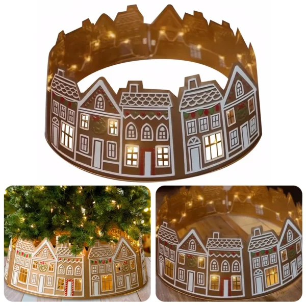 Gingerbread House Christmas Tree Collar with LED Lights