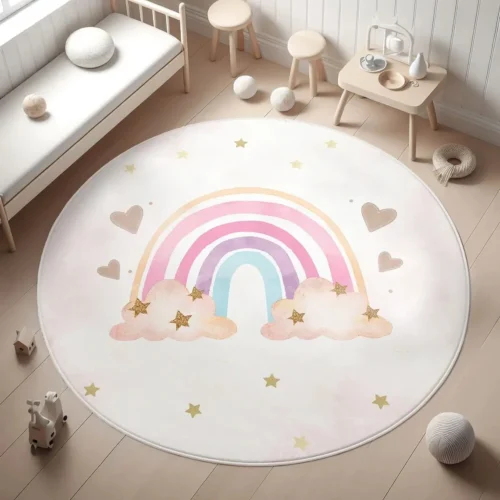 Rainbow Kids Rug,Heart Rainbow Kids Rug Washable Soft Carpet Non-Slip Girl's Room Floor Mat Nursery Playmat,Area Rug