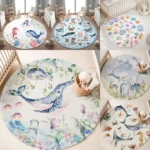 Blue Marine animal Round Carpet for Living Room Baby Girl Room Kids Playroom Mat Bedroom Soft Rug Nursery Decor kid's playmat