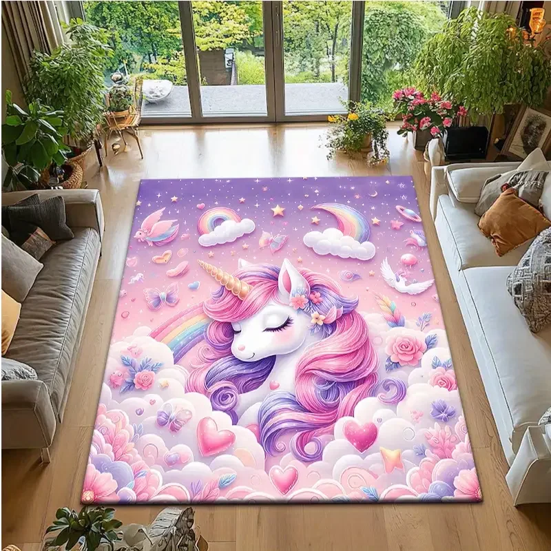 Kf-S4Cb8Fb8Ba9Dd40Ad931F6A446404Dc6Ap Rainbow Unicorn Carpet For Girls Bedroom Living Room Decor Sofa Rug Children'S Playroom Play Mat Gifts For Girls Christmas Gift - Image 1