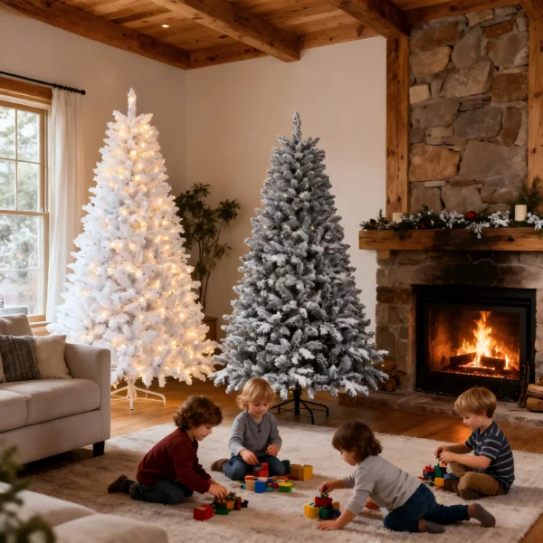Snow-Flocked Christmas Tree with LED Lights for Festive Cheer