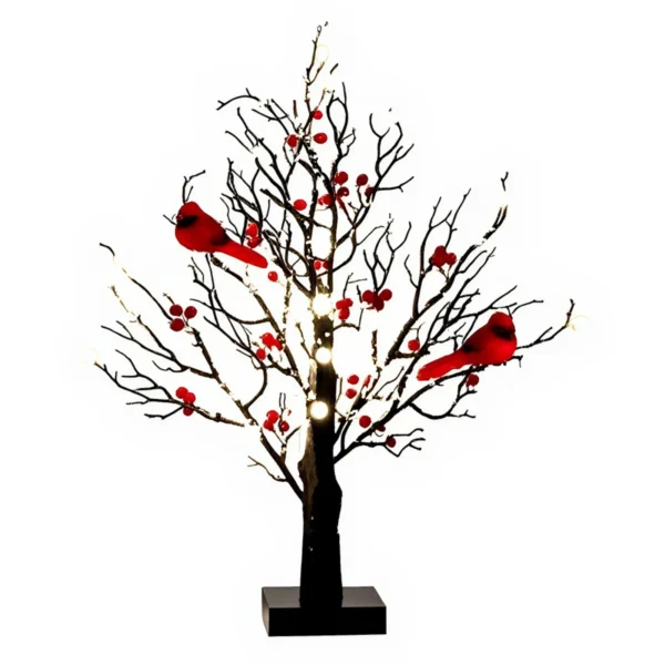 Vintage LED Birch Tree with Cardinals for Festive Decor