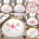 Enchanted Unicorn Floral Round Rug for Home Decor Magical Rainbow Playful Floor Mat for Kids Nursery Bedroom Fantasy Decor