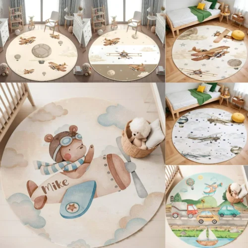 Airplane Children's Hot Air Balloon Kids Rug for Living Room Baby Girl Room Kids Playroom Mat Bedroom Rug Nursery Sofa Rug