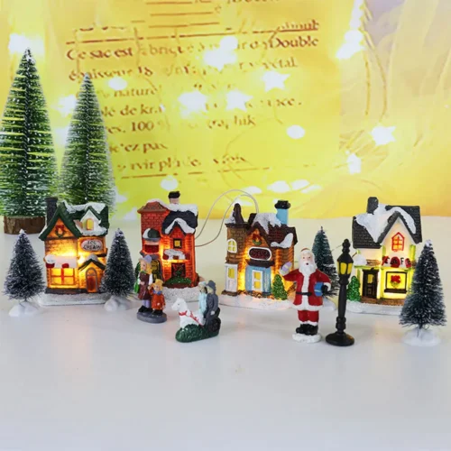 LED Lighted Mini Christmas Village Figurines Decoration Set