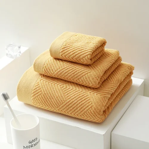 Soft Quick-Dry Cotton Towel Set - 3 Pcs in Stylish Colors