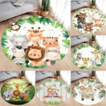 Safari Jungle Animals Print Round Rug Kids Bedroom Carpet Living Room Nonslip Floor Mat Sofa Table Rugs for Home Decor Rug
