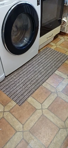 Secure your space with Plush Striped Non-Slip Mat. Comfort & Style. photo review