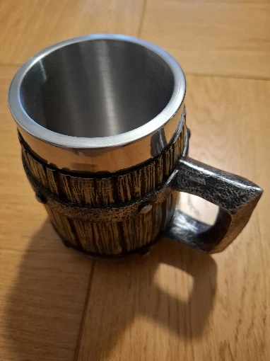 Rustic Wooden Barrel Mug: Large Coffee & Beer Delight photo review