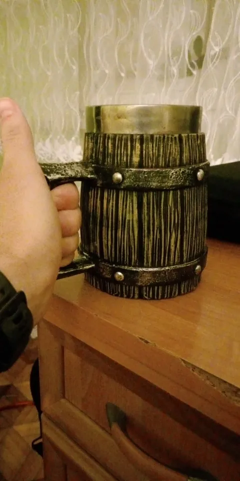 Rustic Wooden Barrel Mug: Large Coffee & Beer Delight photo review