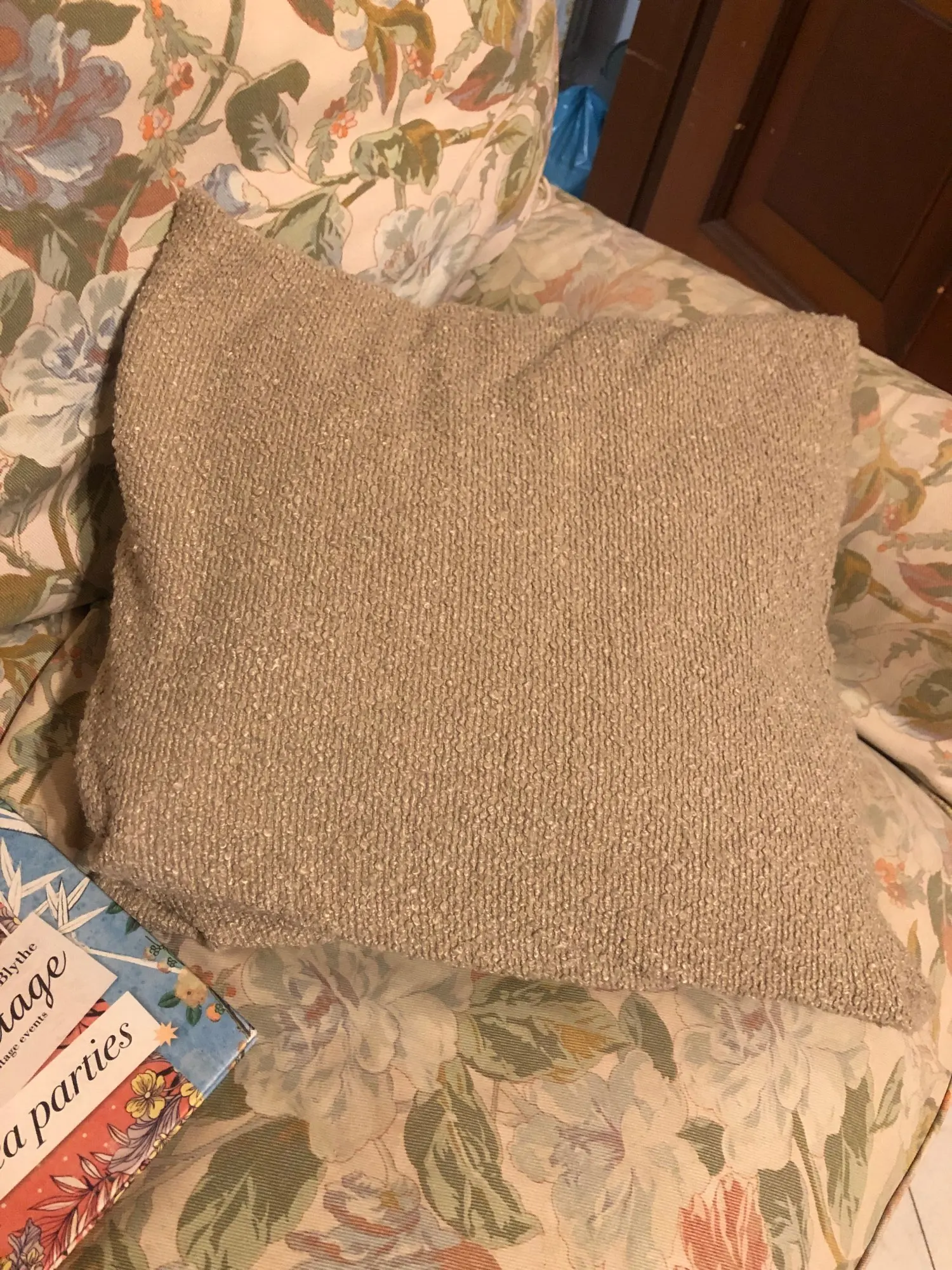 Cozy Ivory Grey Boucle Throw Pillow Cover - Puffy 18"x18 photo review