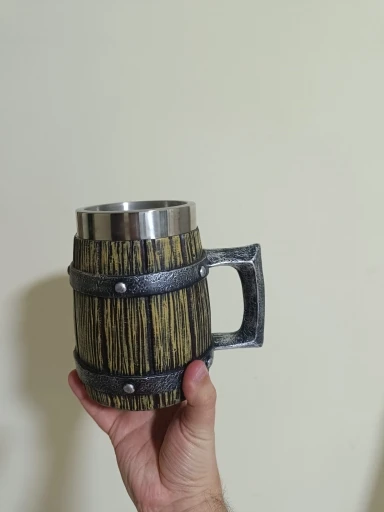 Rustic Wooden Barrel Mug: Large Coffee & Beer Delight photo review