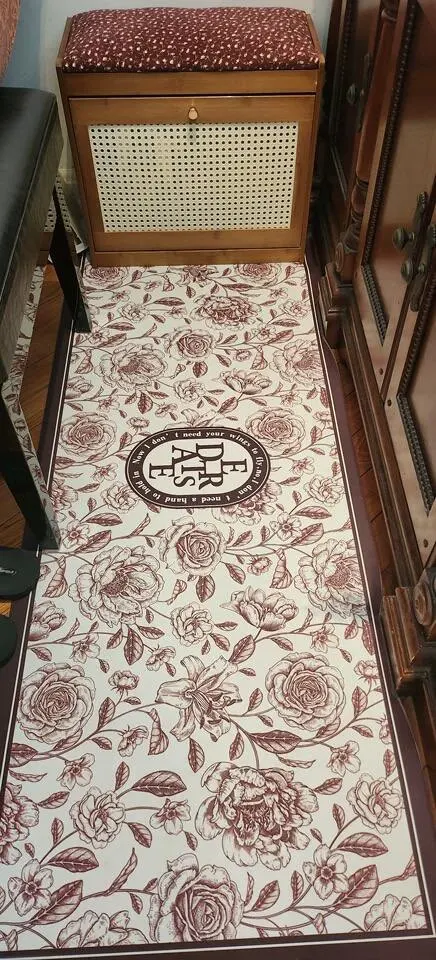 Rugs for Kitchen Floor Mat Pvc Leather Waterproof Non-slip Long Rug Anti-fatigue Foot Mats Pink Flower Home Decor Vinyl Carpet photo review