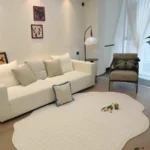 Cream Style Carpets for Living Room Luxury Bedroom Decor Stripe Carpet Irregular Shape Plush Rug Fluffy Soft Washable Thick Mat photo review