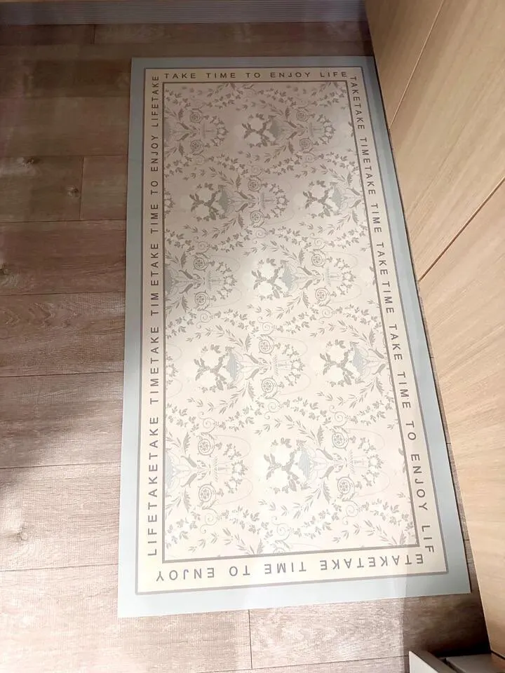 Washable Non-slip Kitchen Rug Pvc Leather Waterproof Anti-slip Floor Mat Long Rugs Oil-proof Foot Mats Pink Flower Home Carpet photo review