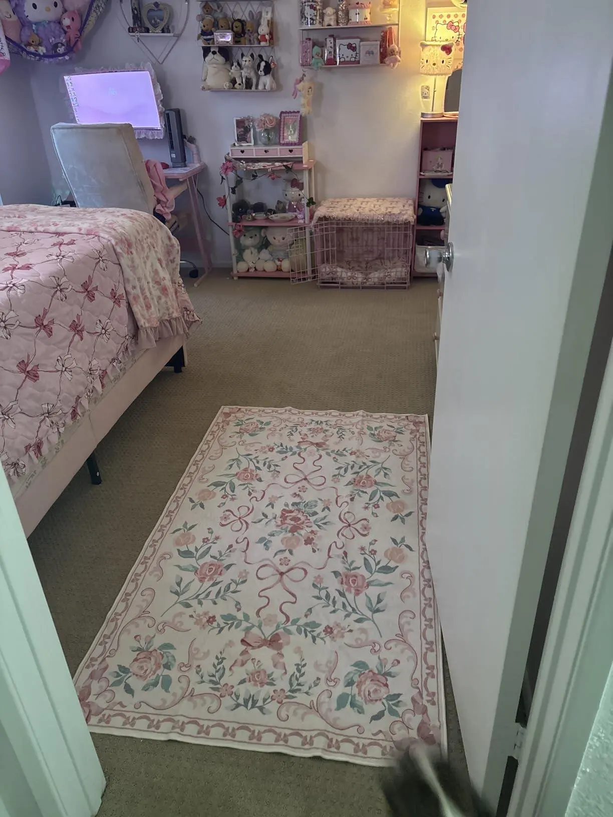 Living Room Carpet Bedroom Bedside Sofa Floor Mat Washable Bow Area Mats Big Area Carpets Floral Style Home Decoration Rug photo review